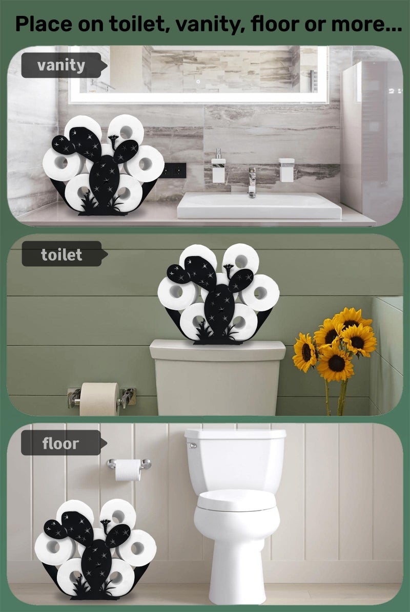 Euiroet Black Cactus Metal Toilet Tissue Holder, Decorative FreeStanding Paper Holder for Bathrooms, Organizer Holds Extra 8 Rolls - Image 4